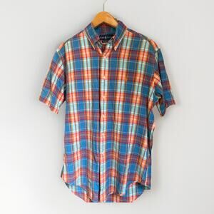 POLO RALPH LAUREN Short Sleeve Indian Madras Plaid Button Shirt Mens Medium M